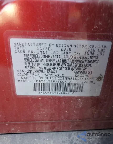 2020 Nissan Kicks Sv from USA, damaged, VIN 3N1CP5CV8LL566477